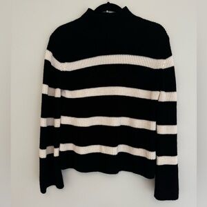 Banana Republic Black and White Striped  Mock Neck Sweater